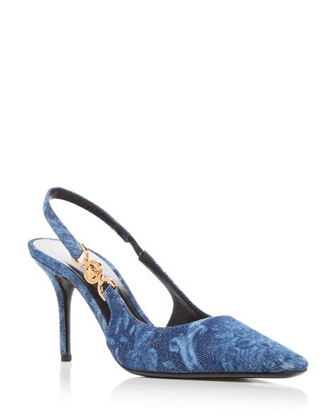 Versace Women's Slingback Barocco Print Denim Pumps